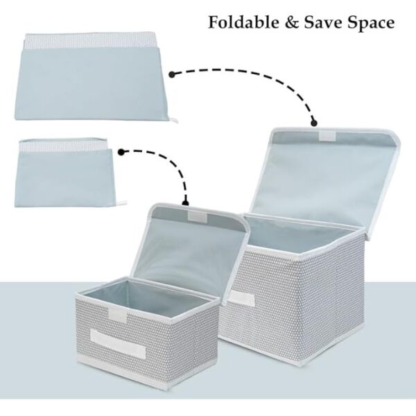 Foldable Storage Box Set (Pack of 2) – Non-Woven Bins with Lid for Wardrobe, Clothes, and Toy Organization (Small & Large, Grey)