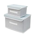 Foldable Storage Box Set (Pack of 2) – Non-Woven Bins with Lid for Wardrobe, Clothes, and Toy Organization (Small & Large, Grey)